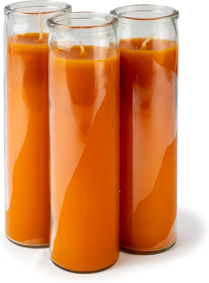 Orange 2x8 Unscented Devotional Candle, 90-Hour Tall Glass Pillar Candle, Long-Lasting Clean-Burning Candle for Home Décor and Special Occasions