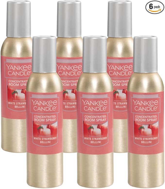 Yankee Candle Concentrated Air Freshener Room Spray, Odor Eliminator for Home, Bathroom, White Strawberry Bellini, 1.5 Oz (Pack of 6)
