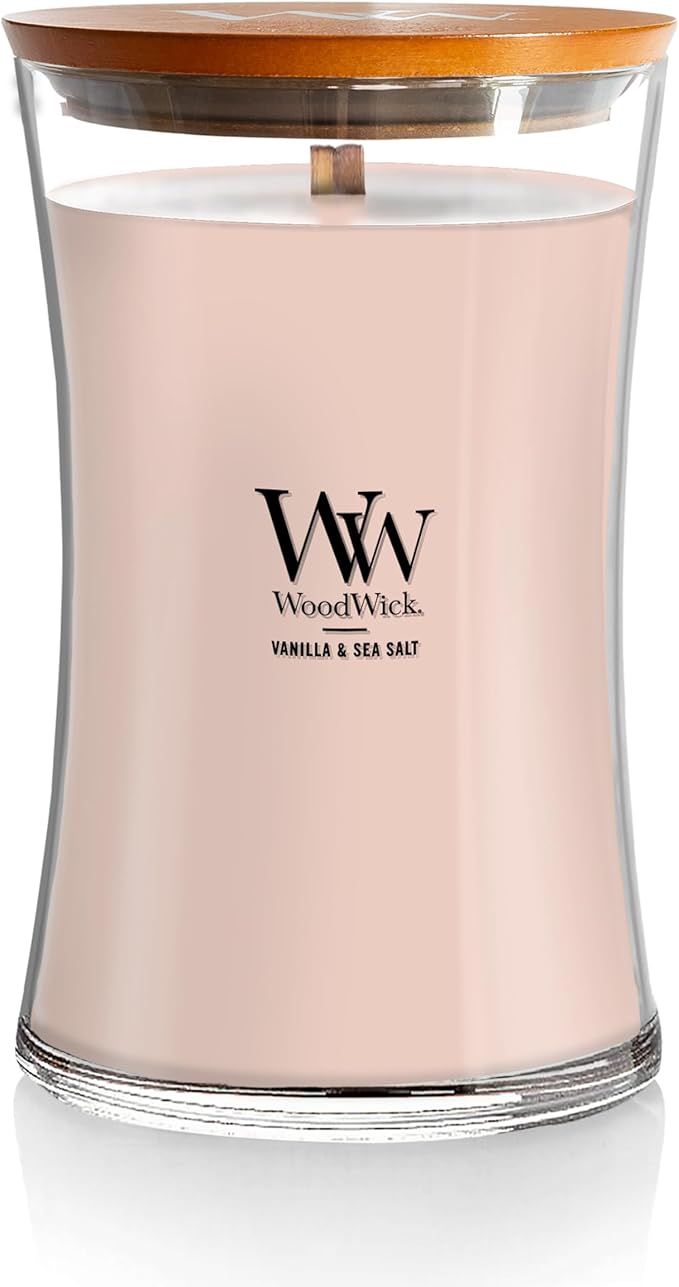 WoodWick Vanilla Sea Salt Large Hourglass Candle Premium Soy and Paraffin Wax Blend Pluswick Innovation Wood Wick