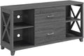 Furnifact Gray Deluxe 2 Drawer TV Stand with Shelves for Up to 55-Inch TVs, Transitional Coastal Style, Particle Board MDF Construction