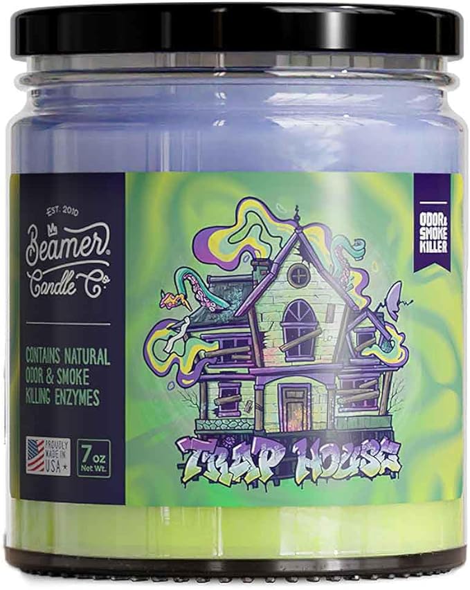 Beamer Candle Co. - Trap House Candle – Sweet Juicy Grape Scent - Odor Eliminating - High Fragrance - Medium 7oz Glass Jar - 55 Hour Burn Time