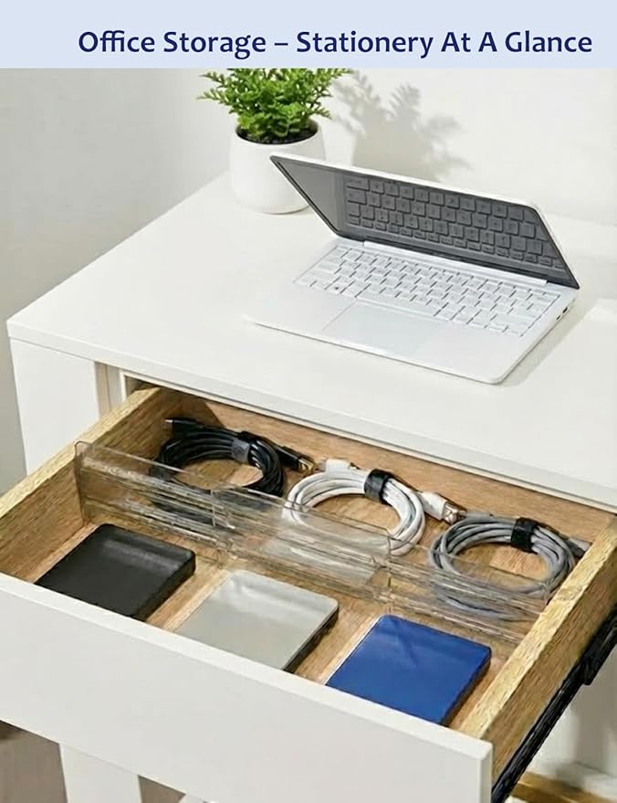 5 Pack Smoke Grey Drawer Dividers - Semi-Transparent Adjustable Plastic Separators with Adhesive Pads - Modern Non-Slip Organizer for Men's Dresser, Office Desk, Kitchen & Tool Box, 3.15" High