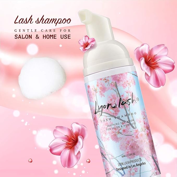 Eyelash Extension Shampoo - Lyon Lash Eyelid Foam Cleanser/Gentle Formula for Sensitive people/Paraben & Sulfate Free/Remove Eye Makeup & Oil & Dust/For Salon and Home Use (60ml without brushes)