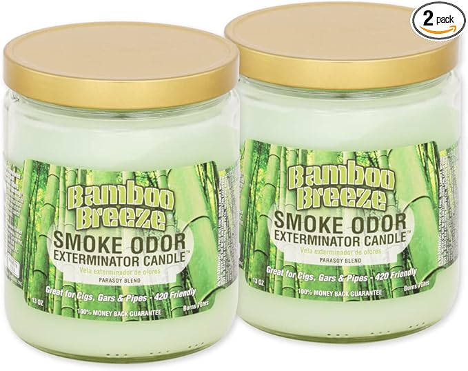 Smoke Odor Exterminator 13oz Jar Candle, Bamboo Breeze Set of Two Candles.