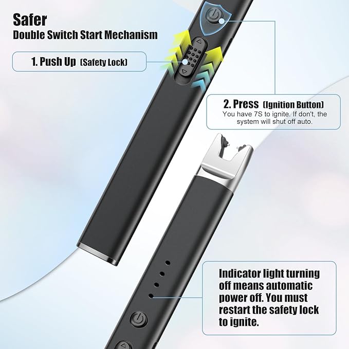 LcFun Candle Lighter Electric USB Rechargeable Plasma Arc Lighter with Safety Lock, Windproof Flameless Long Matches Lighters for Candle, Grill, BBQ, Camping, Gas Stoves