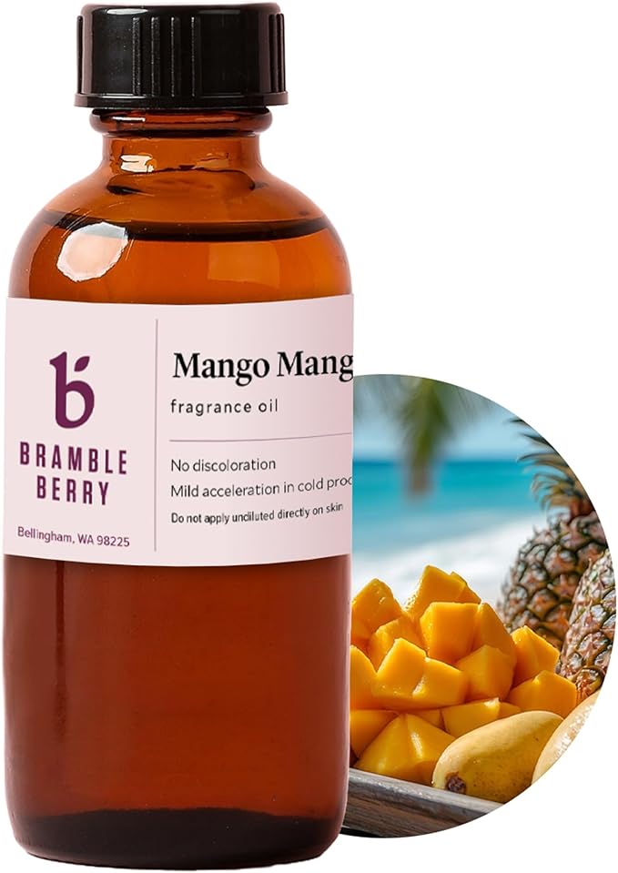 Bramble Berry Mango Mango Fragrance Oil 2 oz | Juicy Ripe Mango Scent for Soap Making, Candles, Lotion, Bath Bombs & Perfume | Skin Safe, Vegan, Paraben & Phthalate Free, DIY Craft Essential