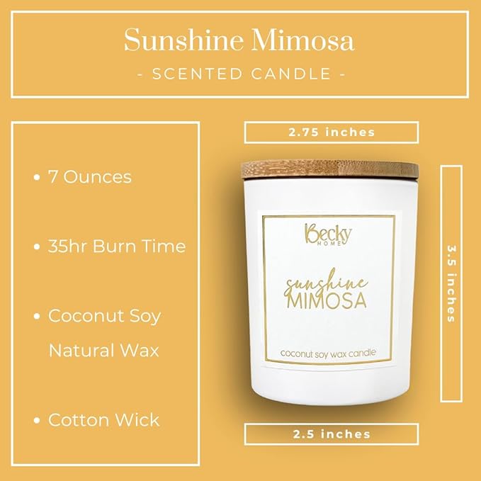 Sunshine Mimosa Candle | Orange Citrus Scented Candle | Natural Coconut Soy Candles | 8 Ounce Modern Luxury Home Decor Novelty Candle | Long Lasting Fragrance with 35 Hour Burn Time