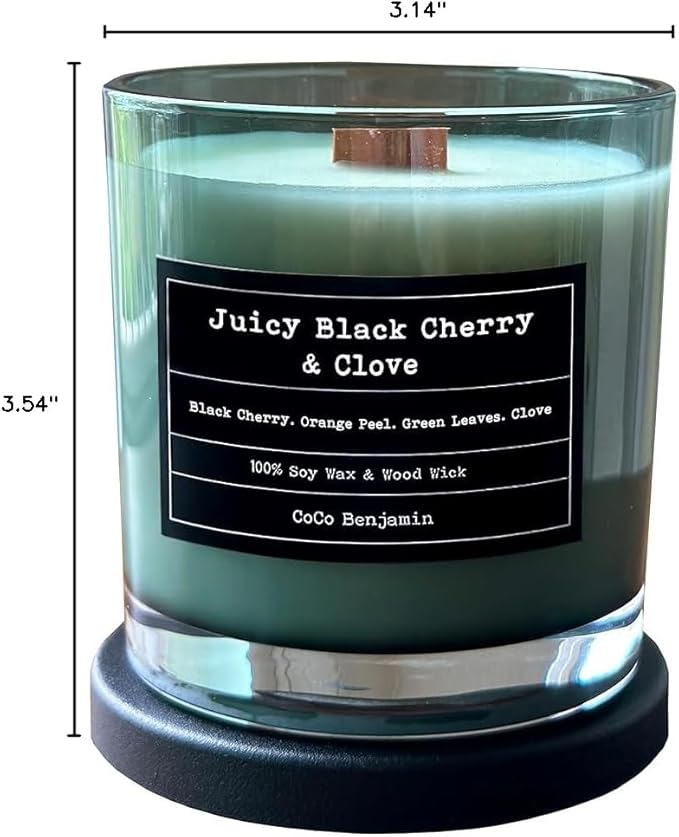 100% Soy, Highly Scented, Hand Poured Soy Candle (Juicy Black Cherry & Clove (Wooden Wick))