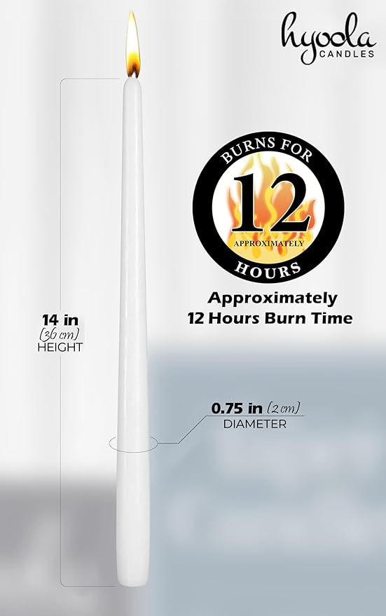 Hyoola 12 Pack Tall Taper Candles - 14 Inch White Dripless, Unscented Dinner Candle - Paraffin Wax with Cotton Wicks - 12 Hour Burn Time