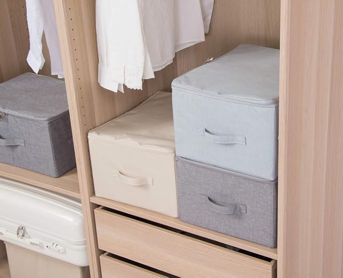 iwill CREATE PRO Collapsible Rigid Storage Bins with Lid, Shelves Clothes Storage Cubes, Tide Up Your Wardrobe, Beige, Set of 2