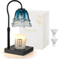 Candeldo Candle Warmer Lamp with Timer: Navy Blue Flower Candle Warming Lamp with 2 Bulbs Height Adjustable Wax Warmer Dimmable Bedroom Decor Mothers Day Birthday Gift for Women