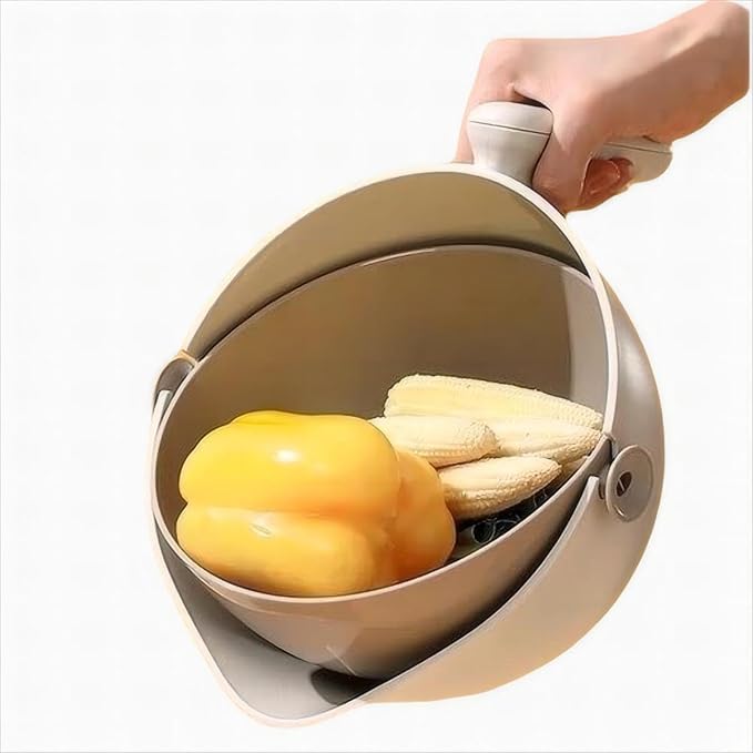 2-1 Colander for Kitchen-Rotatable Strainers for Kitchen-strainer bowl-Pasta Strainer-fruit strainer-Veggie Wash-kitchen stuff (Greyish White)