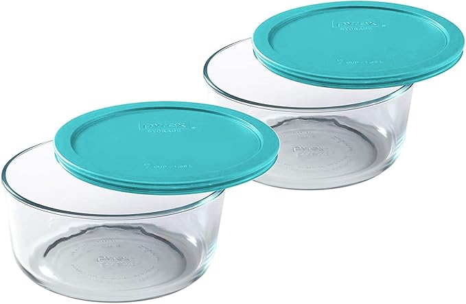 Pyrex 7203 7-Cup Glass Bowl and 7402-PC 6/7-Cup Turquoise Lid (2-Pack) - Made in USA