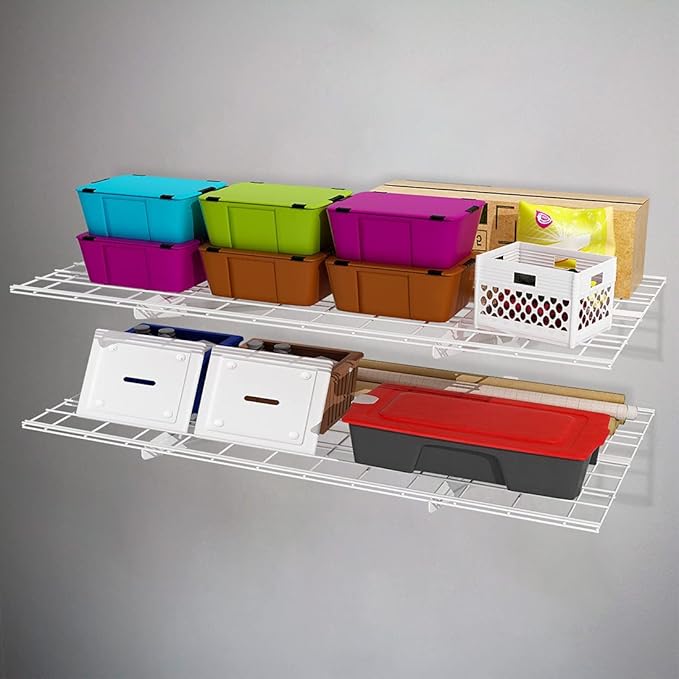 FLEXIMOUNTS 2 Pack 2x4ft Garage Shelving, Wall Shelf Garage Storage Rack, 24-inch-by-48-inch, White, Classic Series