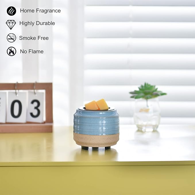 Mocosa Ceramic Wax Melt Warmer,2 in1 Candle Wax Warmer Fragrance Warmer for Wax Cubes,Wax Melter Perfect Christmas Gifts for Mom Women(White Brown)