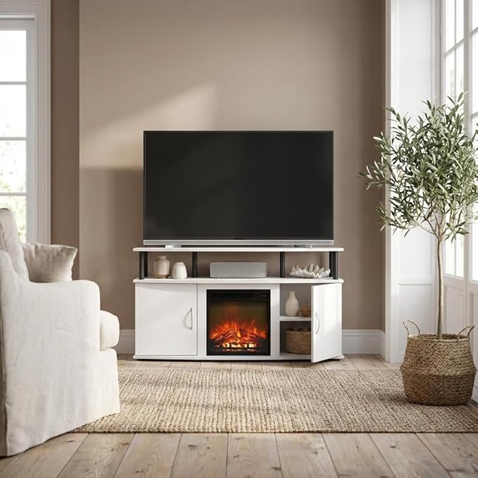 Furnifact Grey TV Stand for 50 Inch Flatscreen, Modern Lifestyle Design, Durable Composite Wood, Sleek Storage Solution for Living Room