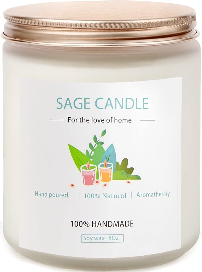 Sage Candle for Cleansing House, 8Oz 45 Hrs Soy Wax Sage Scented Candles for Home Scented Candle, for House Energy Cleansing, Banishing Negative Energy, Purification and Healing,Women Gifts