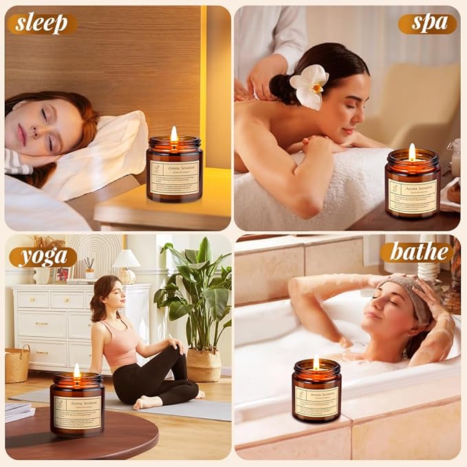 4 Pack Lavender Candles for Home Scented,Amber Jar Aromatherapy Candle Gifts for Women,Scented Candles Set for Mother's Day Christmas Valentine Thanksgiving Brithday Gifts,Soy Wax Candle Set
