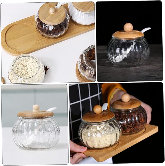 1set Glass Pumpkin Sugar Dispenser with Spoon Stylish Kitchen Storage Jar for Sugar Seasonings and Candy Easy to Clean Kitchen Essential
