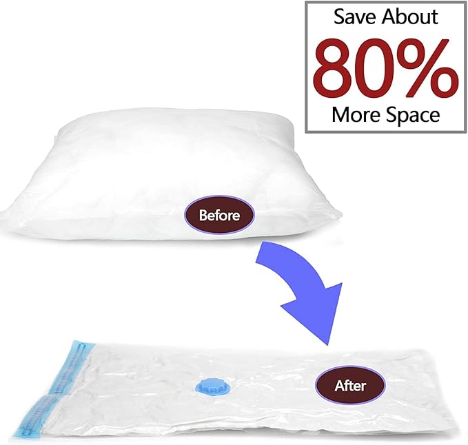 amhomel Vacuum Storage Bag (3 Jumbo, 3 Large, 3 Medium, 3 Small) Ziplock Space Saver Sealer Bags, Air Tight Compression Organizers for Pillows Clothes Blankets Comforters with Hand Pump - 12 Combo