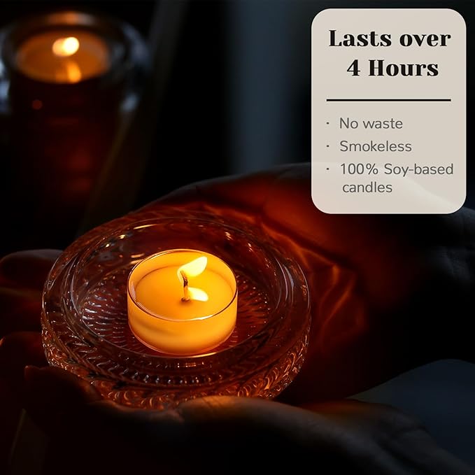 DEVI Soy Tea Lights Candles 50 Pack, Unscented White Tealight Candles Bulk-4 Hours Long Burning, Small Mini Tea Light Candles-Burn Clean, Soy Candles for Shabbat, Weddings,Home Decor