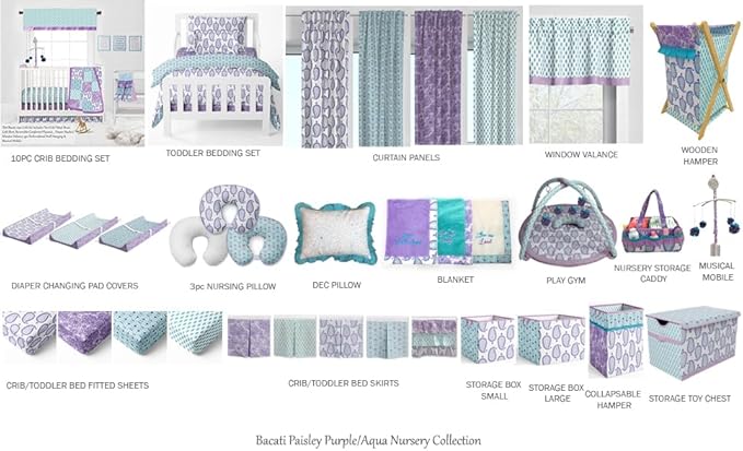 Bacati - Small Storage Tote Paisley Isabella Purple/Lilac/Aqua Girls 10 x 10 x 10 inches