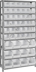 Quantum Storage Systems QSBU-230240CL Giant Open Hopper Steel Shelving System, 12" D x 36" W x 75" H, with 10 Shelves and 36 QUS230 and 12 QUS240 Bins, Clear