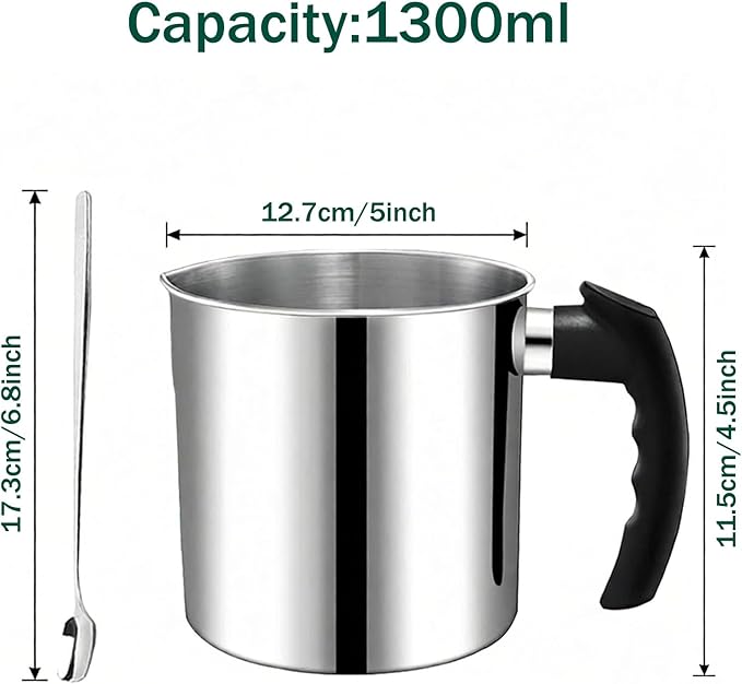 Candle Making Pouring Pot, 44oz Stainless Steel Candle Making Pitcher with Heat-Resistant Handle and Dripless Pouring Spout Design