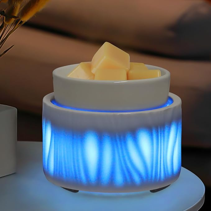Ceramic Wax Melt Warmer for Scented Wax Warmer with 7 Colors LED Ambiance Light 3-in-1 Electric Fragrance Candle Burner for Home Office Deco Birthday Gifts for Women Girl Mom Daughter 1 pcs