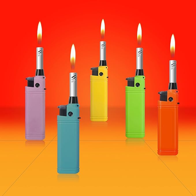 Navpeak Mini Candle Lighter Multipurpose Lighter Utility Lighters with Extended Wand Handy Refillable for Kitchen Fireplace Pilot Light DIY BBQ Grill Stove 5 Pack (Butane Included)