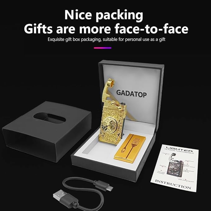 GADATOP Electric Lighter Rechargeable USB Lighter Personalized Creative Lighters Plasma Cool Lighters LED Battery Indication Gifts for Men Boyfriend Husband (Gold)