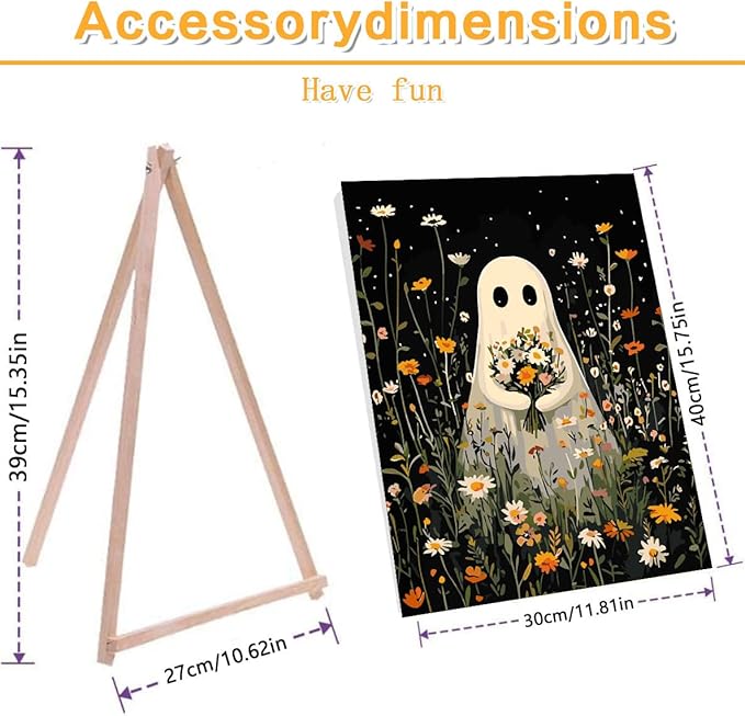 Meothan Framed Paint by Numbers Kits for Adults, Halloween Paint by Number for Adults Beginners, Paint by Numbers Kits on Canvas with Framed and Easel for Home Wall Decor 11.8x15.7inch (Ghost)