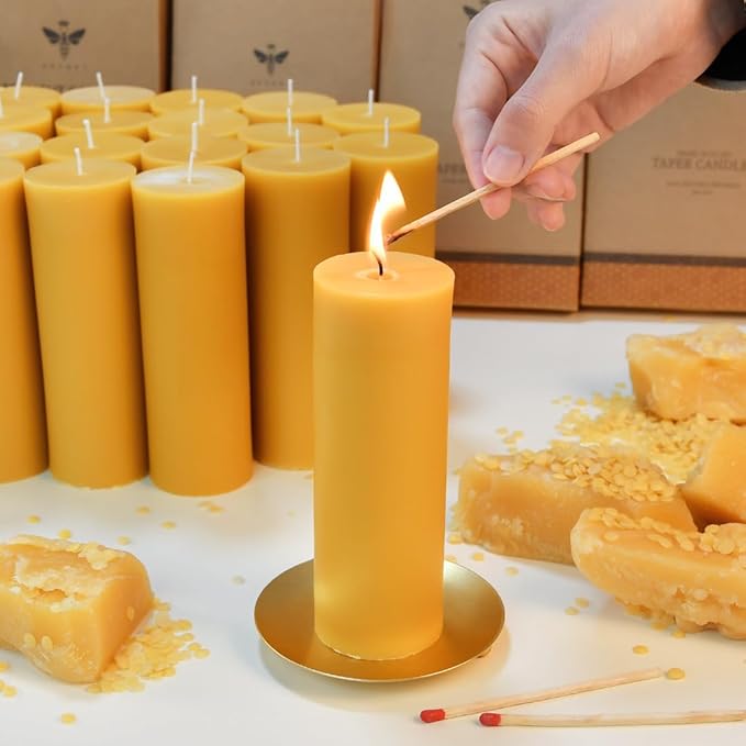 2 x 6 inch Natural Beeswax Pillar Candles Set of 8, Smokeless Dripless Pure Beeswax Candle with Natural Scent for Room Decoration Prayer Party, Long Lasting Burn Time, Brown Raw