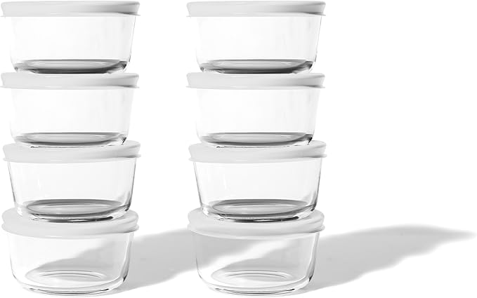 DURA LIVING 16-Piece Glass Food Storage Containers Set (8 Containers + 8 BPA-Free Lids) | 1-Cup, Leakproof | Microwave, Freezer, Oven & Dishwasher Safe | Ideal for Meal Prep & Pantry Organization