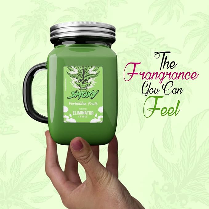 Smoxy Smoke Odor Eliminator Candle - Scented Candle for Home - Indoor Space Deodorizer & Air Freshener with Fragrance Pet Smell - Natural Palm Wax - Glass Mason Jar, 13oz. (Forbidden Fruit)