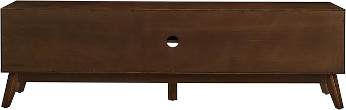 Amposei Mid Century Modern TV Stand Entertainment Center for 65/70/75 inch TVs, Sliding Rattan Door Wooden Console Storage Cabinet with Wood Legs for Living Room, Walnut