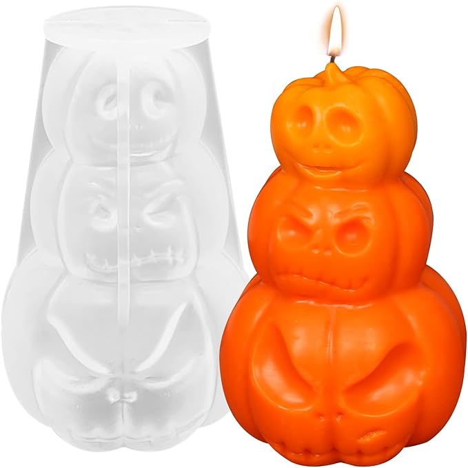 3D Pumpkin Candle Mold Halloween Resin Casting Silicone Mold for DIY Aromatherapy Candles Wax Plaster Polymer Clay Decoration