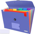 7 Pocket Accordian File Folders, Expanding File Folder A4 Letter Size Paper Portable Document Organizer-Blue Purple