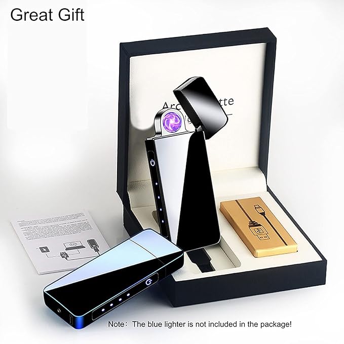 Spinning Arc Plasma Lighter - USB Rechargeable Electric Lighter with LED Display, Pocket- Size Design for Camping, Candles, Outdoor (ICY Black)