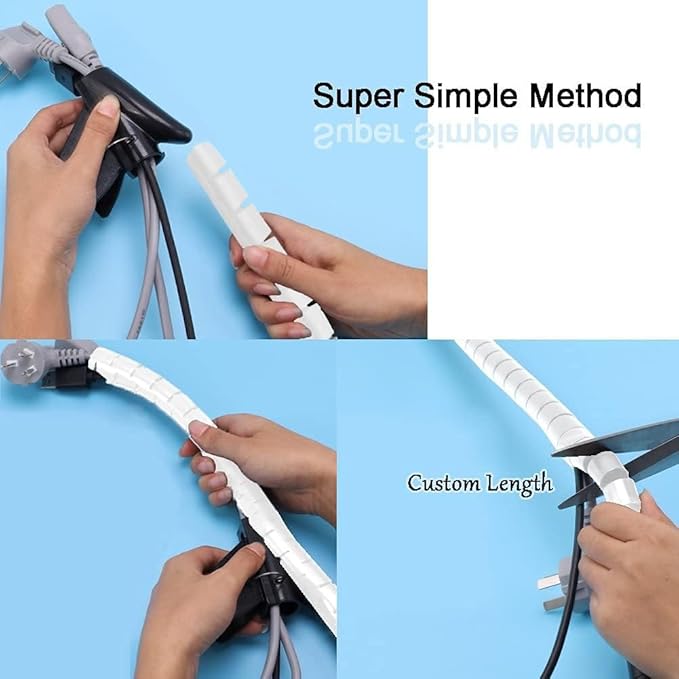 White PC Cable Sleeve Management, VIWIEU Desk Cord Organizer Cable Wrap Tubes 1PCS, 59" Plastic Cable Cover Bundler with Bonus Cable Clips and Electrical Zip Ties for TV Laptop Home Entertainment