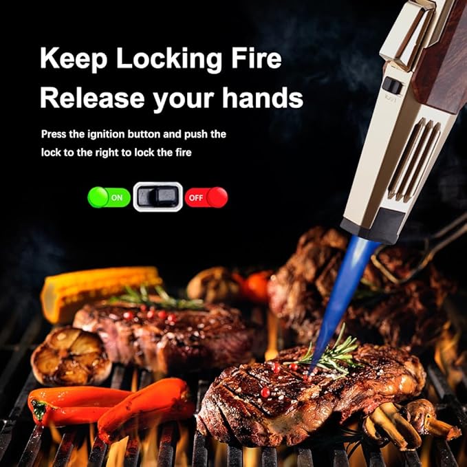 Butane Torch Lighter One-Hand Operation Lighter with Adjustable Jet Flame Kitchen Cooking Torch (Butane Gas Not Included) (Wood)