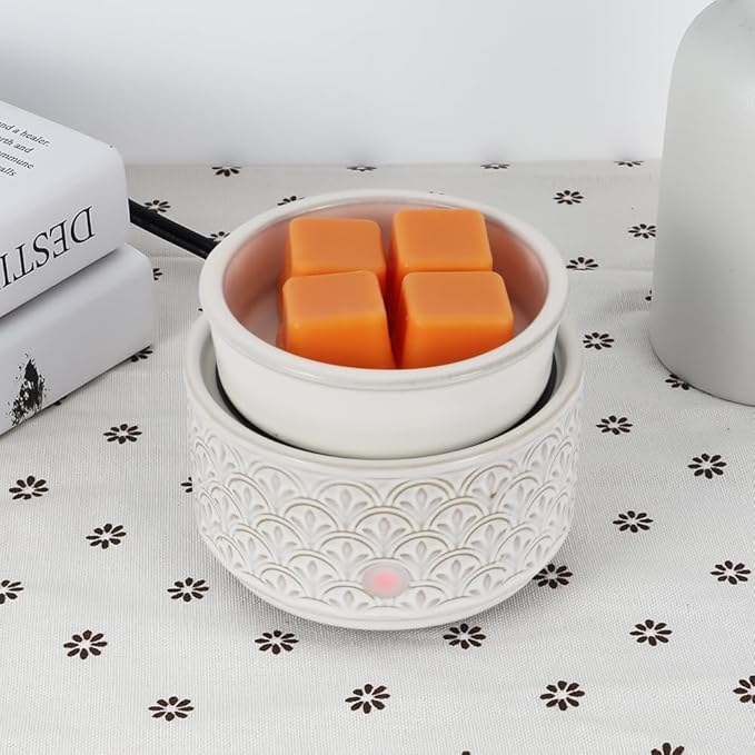 kobodon Ceramic Wax Melt Warmer - 3-in-1Electric Wax Warmer-Fragrance Candle Burner for Scented Wax Tarts and Essential Oils - Wax Melts as Gifts for Moms Grandma Women Girls（White-Gray）