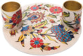 Yair Emanuel Flat Plate Candle Holders for Shabbat 4 Inch Vibrant Pattern Design Modern Judaica Gift (CSE-7 Pomegranates 2)