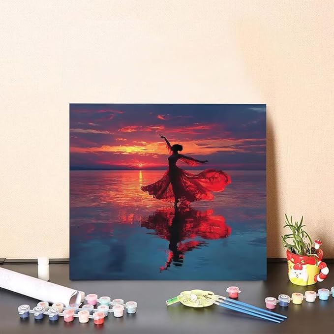 Paint by Numbers Kit for Adults Dance Paint by Numbers Sunset DIY Crafts for Adults Canvas Paintings Kits, Hobbies for Women Art With Accessories for Home Wall Decor 20x20inch Without Frame A-84D9