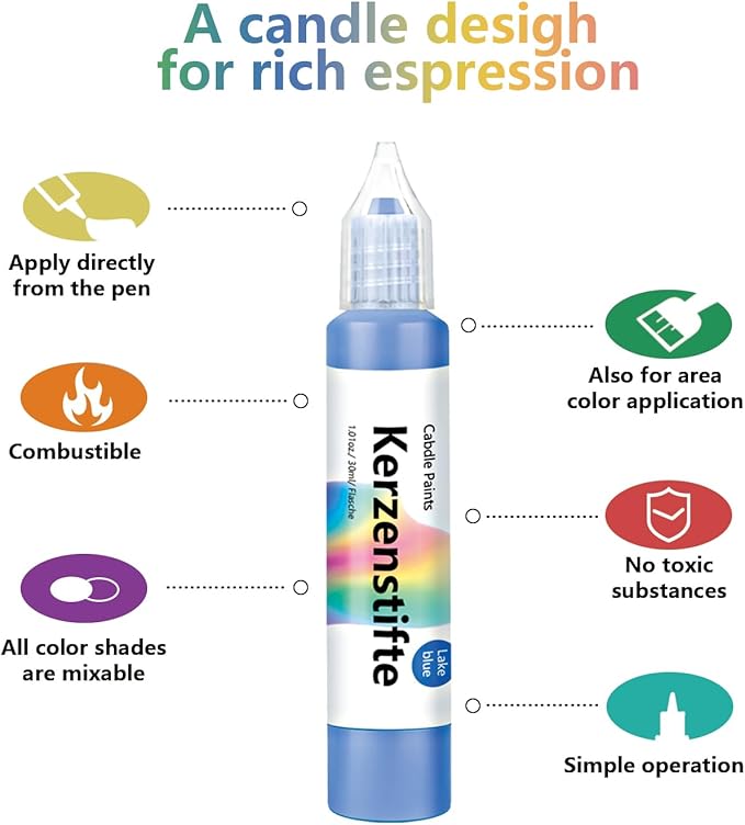 GooBoom Candle Wax Pen, 24-Color Candle Painting kit for DIY Projects, Birthday Party, Special Occasions Create Colorful Candles, Acrylic Paints Safe and Non-Toxic(30ML/1.01OZ)