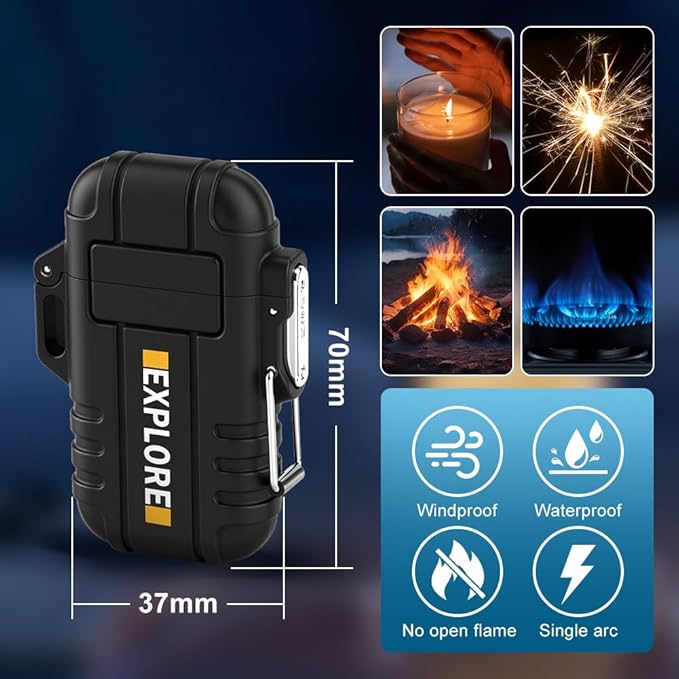 LcFun Electric Lighter USB C Rechargeable Plasma Lighter Windproof Flameless Arc Lighters, Waterproof Matches for Camping Hiking Hunting, Survival Tactical Gear Gifts for Men Fathers Husband