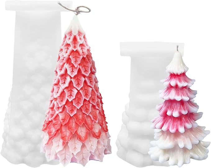 2 Pcs 3D Christmas Tree Shape Candle Molds, Pine Tree Shape for DIY Candle Making, Holiday Crafts, Soap Molding, Resin Casting
