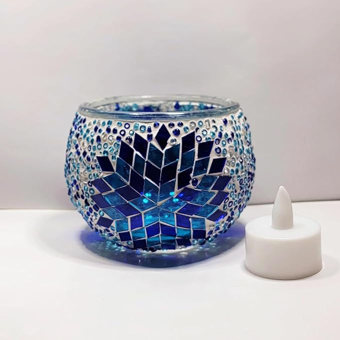 wpdash Turkish Mosaic DIY Handmade Kit Colorful Round Glass Candle Holder Windowsill Decoration Romantic Atmosphere Light for Dining Date Student Handmade Craft Creative Gift