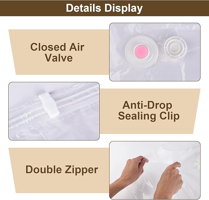 Flintronic Hanging Vacuum Storage Bags, 4pcs(2 Long 135x70CM & 2 Short 110x70CM) Vacuum Compression Zipper Storage Bags, Space Saver for Clothes, Suits, Dresses, Coats or Jackets