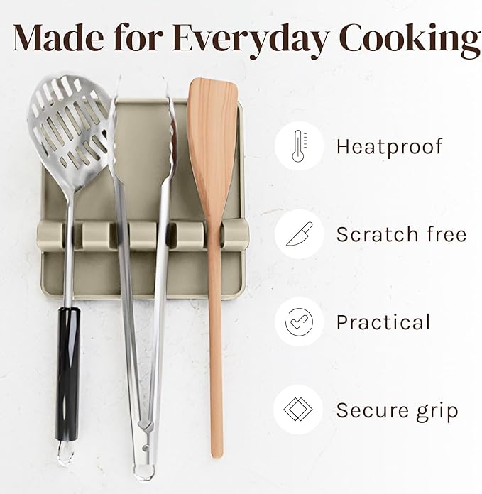 Cooler Kitchen Sage Silicone Spoon Rest for Stove Top with Drip Pad (Two Pack) - Heat Resistant BPA Free Utensil Rest & Spoon Holder for Kitchen Counter - Grill Utensil Holder - Spatula Holder